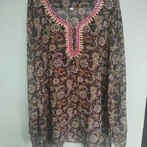Black and Brown Embellished Graphic Tunic